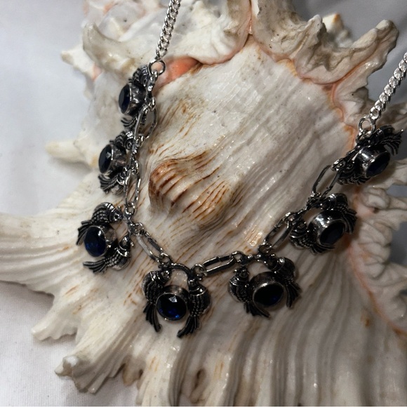 Sparkly London Blue Quartz multi gem set in 7 live bird sets statement necklace - Picture 6 of 12